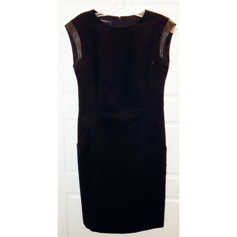 LaFayette 148 New York sz‎ 2 Black Sleeveless Lined Leather Trim Dress